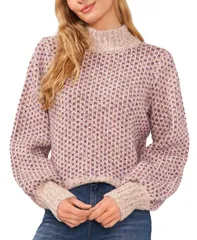 セセ レディース アウター ニット・セーター モックネック セーター ニット CeCe Womens Marled Blouson Sleeve Jacquard Knit Mock Neck Sweのサムネイル