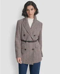 ダナ キャラン ニューヨーク レディース アウター ジャケット・ブルゾン コート DKNY Womens Short DoubleBreasted Belted Coat Small Check チェのサムネイル