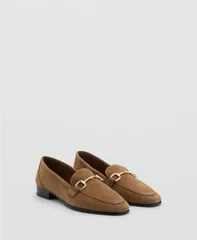 マンゴ レディース シューズ パンプス スエード MANGO Womens Buckle Suede Moccasins Medium Brown ブラウンのサムネイル
