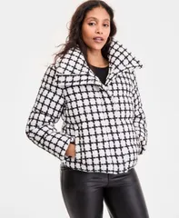 ビーシービージーマックスアズリア レディース アウター ジャケット・ブルゾン ツイード コート BCBGMAXAZRIA Womens Short Tweed Puffer Coat CreamBlaのサムネイル