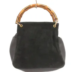 グッチ GUCCI ヴィンテージ オールド バンブー ハンドル ハンドバッグ スエード 000 3444 0580 黒 ブラック 鞄のサムネイル