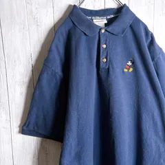 【入手困難】WALT DISNEY WORLD POLO SHIRT ウォルトディズニーワールド ミッキー 刺しゅう ネイビー 半袖ポロシャツ 古着 #R6921のサムネイル