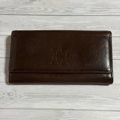 HIROFU ヒロフ 長財布 ブラウン レザー Hロゴ かぶせ財布 フラップ レディース メンズ A69のサムネイル