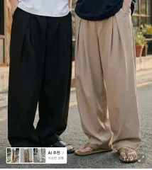 MUSINSA サマー ワイド コンフォート パンツ ベージュ/ブラックのサムネイル