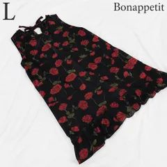 タグ付き新品 Bon appetit ボナペティ M〜L 黒×赤 薔薇柄 シアー花柄ワンピース ノースリーブ Aライン フレア バックオープン 2段リボン 総柄 ポリエステル100％ ひざ丈 レトロ 夏 リゾート DEC-0478のサムネイル