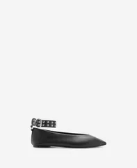 マンゴ レディース シューズ パンプス MANGO Womens Eyelet Strap Ballet Flats Black ブラックのサムネイル
