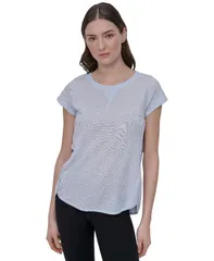 ダナ キャラン ニューヨーク レディース トップス シャツ ミニ DKNY Womens Mini Slub Waffle Short Sleeve Top Skyway Blue ブルーのサムネイル