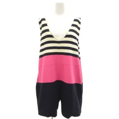 ツモリチサト TSUMORI CHISATO タグ付き オールインワン サロペット ニット 2 ピンク ブラック アイボリー ボーダー柄 Vネック ノースリーブ /SDのサムネイル