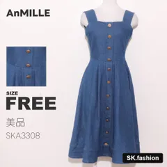 美品 AnMILLE ワンピース 膝丈　ノースリーブ　デニム生地　フレア　バックファスナー　裏地付き　バックシャーリングのサムネイル