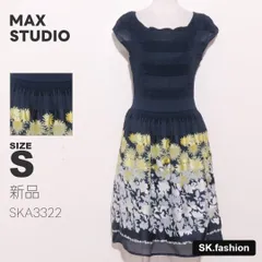 新品 MAX STUDIO ワンピース 膝丈　フレンチスリーブ　花柄　ボーダー柄　ギャザー　華やかのサムネイル