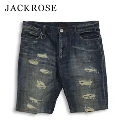 JACKROSE ジャックローズ 春夏★ ダメージ クラッシュ加工 デニム ハーフ ショート パンツ ジーンズ Sz.33 メンズのサムネイル