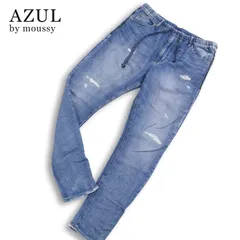 AZUL by moussy アズール マウジー リペア加工★ スウェット ドビー デニム ジョガー ジーンズ パンツ Sz.XL メンズのサムネイル