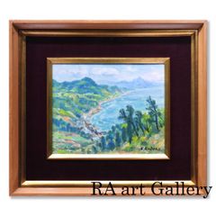 真作】油彩画 小川久雄 雨晴海岸 SM号 額装 岐阜県 日本画 CM524