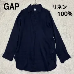 【美品】GAP ギャップ リネン100% スキッパーチュニックシャツ ネイビー XXS（S相当）のサムネイル