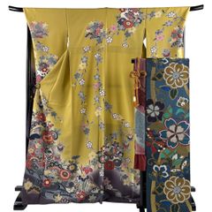 美品】 振袖 身丈161cm 裄丈69cm L 袷 袋帯フルセット 鈴乃屋 桜 熨斗