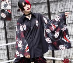 NIER CLOTHING 着物風袖ブロッキングシャツ 赤和傘 ニーア ゴシック 