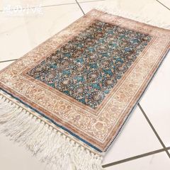 ①ペルシャ絨毯 カシャーン 優雅な艶 高密度ロイヤルブルー 90×60cm
