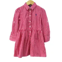ラルフローレン シャツワンピース トップス 長袖 ストライプ柄 キッズ 女の子用 3/3Tサイズ ピンク×ホワイト RALPH LAUREN 【中古】のサムネイル