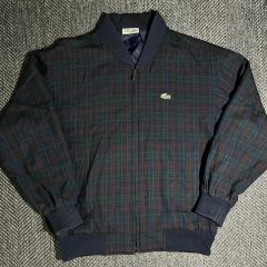 LACOSTE チェック スイングトップ ドリズラージャケット ネイビー 短丈