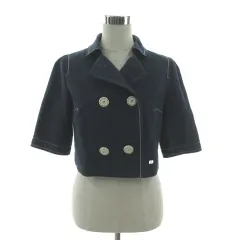 クレージュ courreges ダブルブレストクロップドジャケット E4DGV-06490 ステッチ 七分袖 ラメ 日本製 コットン混 ネイビー 紺 40のサムネイル