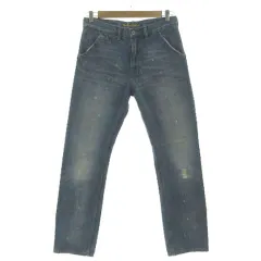 エレメント ELEMENT denim ストレートジーンズ E44-702 デニム ユーズド加工 ダメージ加工 ペンキ加工 バックシンチベルト 日本製 コットン ブルー 青 32のサムネイル