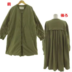 レイビームス Ray Beams コート 63-19-0243-111 ノーカラー バックプリーツ ジップアップ ウエストドローコード ナイロン カーキのサムネイル