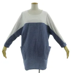 ダナパリ DANAPARIS ブラウス チュニック丈 ボートネック 長袖 切替え 日本製 コットン ボーダー ホワイト 白 ブルー 青 40のサムネイル
