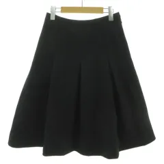 ピエールカルダン Pierre Cardin スカート ボックスタック フレア ミディ丈 日本製 起毛 厚手 ウール混 ブラック 黒 38のサムネイル