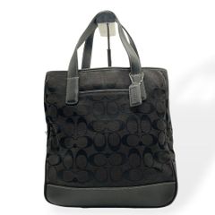 美品 COACH シグネチャー キャンバス レザー トートバッグ 黒 6092