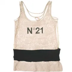 N°21 ヌメロヴェントゥーノ イタリア製 チュール&レースレイヤード ロゴタンクトップ 15S-F021-4152 36 Beige ノースリーブ Tシャツ numero ventuno トップス g19902のサムネイル