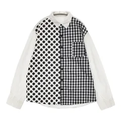 antiqua tree café ドット チェック LL 長袖シャツ シロ クロ レディース アンティカ【中古】6-0706G◎のサムネイル