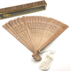 良品 高級 白檀 扇子 香木 香合扇子 2本 セット 透かし彫り 保管箱付き