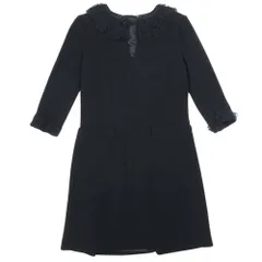 美品 ALBERTA FERRETTI アルベルタフェレッティ レースカラー ワンピース ドレス リボン 七分袖 ひざ丈 ウール 40 黒 ブラック レディース 古着 中古 USEDのサムネイル