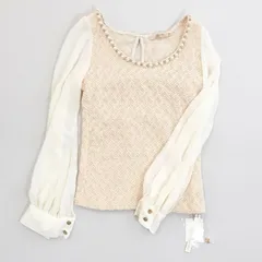 【新品】 Luxe Rose リュクスローズ ビジュー襟シフォン切替トップス Mサイズ 53-06-41421のサムネイル