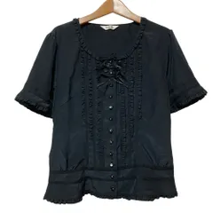 良品 INGEBORG インゲボルグ リボン フリル ショートスリーブ ブラウス Ｍ ブラック レディース 古着 中古 USEDのサムネイル