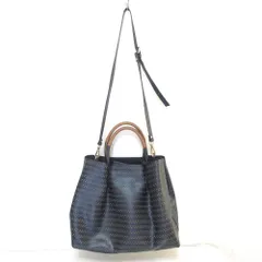 美品 GIANNI NOTARO ジャンニノターロ パンチング 2WAY ショルダーバッグ トートバッグ ネイビー レディース 古着 中古 USEDのサムネイル