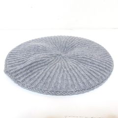 未使用 24AW GANNI ガニー Structured Rib Beret ロゴパッチ リブニットベレー帽 帽子 サイズF グレー レディース 古着 中古 USED