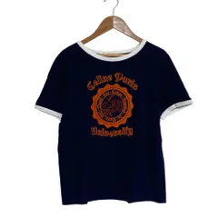 美品 CELINE セリーヌ ロゴ フロッキープリント カレッジ リンガーTシャツ 2X407734K サイズS ネイビー レディース 古着 中古 USEDのサムネイル