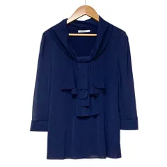 美品 VIVIENNE TAM ヴィヴィアンタム パワーネット ボウタイ ブラウス サイズ0 ネイビー レディース 古着 中古 USEDのサムネイル