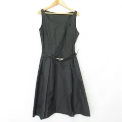 美品 PRADA プラダ ベルテッド ノースリーブ フレアワンピース サイズ44 ブラック レディース 古着 中古 USEDのサムネイル