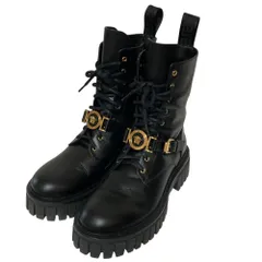 新品同様 VERSACE ヴェルサーチ メデューサ金具 サイドジップ レースアップ プラットフォーム ショートブーツ サイズ38 24cm相当 ブラック レディース 古着 中古 USEDのサムネイル