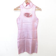 美品 DIESEL ディーゼル M-ARCEY ノースリーブ ミニ丈 タイト ニットドレス ワンピース サイズS メタリックピンク レディース 古着 中古 USED