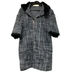良品 MARNI マルニ ムートン切替 ショートスリーブ フーデッド ツイードコート サイズ40 ブラック×ホワイト レディース 古着 中古 USEDのサムネイル
