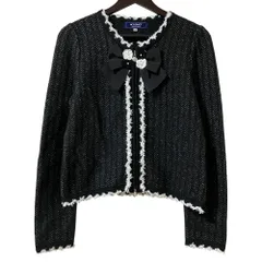 美品 M'S GRACY エムズグレイシー リボン ジップアップ ノーカラー ニットジャケット サイズ40 ブラック レディース 古着 中古 USEDのサムネイル