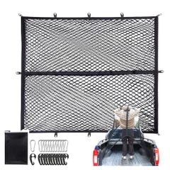 カーゴネット 車用 ラゲ一ジネット ルーフキャリア 90×120cm トラック荷台 素敵な伸縮性 荷物収納 荷物固定 荷崩れ防止 ABS製フック×12 ステンレス製カラビナ×12 収納ポーチ付属 (2層)ts