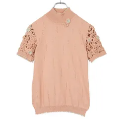 【美品】インゲボルグ★煌めく花モチーフが可愛い♪ 半袖サマーニット レース編み風 サイズ9 くすみピンク系 z22057のサムネイル