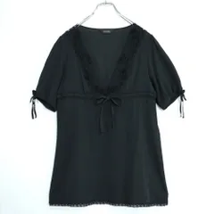 【美品！】インゲボルグ★花モチーフとレース編みが可愛い♪ ふんわり半袖チュニック サイズ9 黒系 z22059のサムネイル