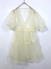 FREAK'S STORE フリークスストア シアー カシュクール パフスリーブ 半袖 ワンピース sizeF/アイボリー ■◆ レディースのサムネイル