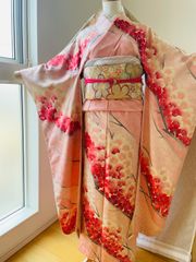 正絹 振袖 帯 セット イエロークリーム グリーン 緑 絞り 流水花車文 