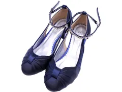 美品 axes femme アクシーズファム サテン リボン グリッター アンクルストラップ ミドルヒール パンプス sizeS（22.5cm）/紺 ■■ レディースのサムネイル